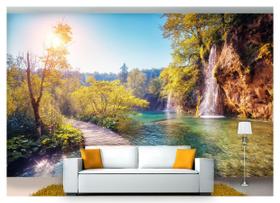 Papel De Parede Cachoeira Natureza Ponte 3D 6M² Nch154