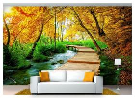 Papel De Parede Cachoeira Natureza Ponte 3D 6M² Nch201