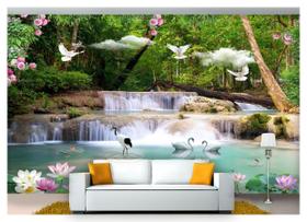 Papel De Parede Cachoeiras Animais Pássaros 3D 7,50M² Xch07