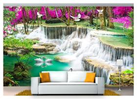 Papel De Parede Cachoeiras Animais Pássaros 3D 7,50M² Xch10 Papel De Parede Cachoeiras Animais Pássaros 3D 7,50M² Xch10