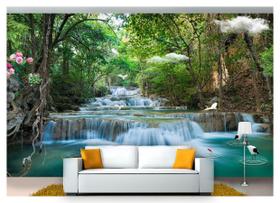 Papel De Parede Cachoeiras Animais Pássaros 3D Xch01 3M²