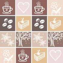 Papel de Parede Cafeteria Padaria Lanchonete Coração Grãos de Café Xícaras - REF:DPCA232 Papel de Parede Cafeteria Padaria Lanchonete Coração Grãos de Café Xícaras - REF:DPCA232