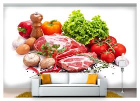Papel De Parede Carnes Temperos Legumes 3D Al178