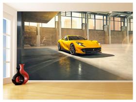 Papel De Parede Carro Ferrari Amarela Garagem 3,5M Car159