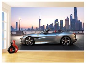 Papel De Parede Carro Ferrari Prata Céu Sport 3,5M Car136