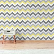 Papel de Parede Chevron Amarelo Cinza e Branco 57x270cm Papel de Parede Chevron Amarelo Cinza e Branco 57x270cm