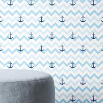 Papel de Parede Chevron Azul Claro Com Ancora Adesivo Quarto