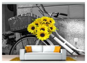 Papel De Parede Cidade Bicicleta Flores 3D Ncd179