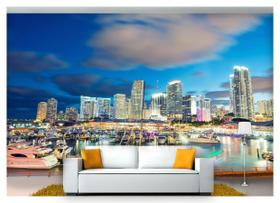 Papel De Parede Cidade Prédios Luzes Noite 3D Ncd244