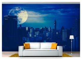 Papel De Parede Cidade Prédios Noite Lua 3D 6M² Ncd196