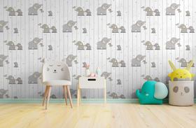 Papel de Parede Cinza Elefante - Rolo com 9,50 Metros Decoração de Luxo Infantil