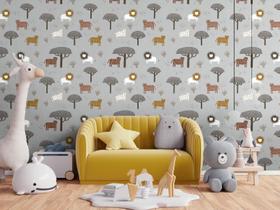 Papel de Parede Cinza Safari - Rolo 9,50 Metros Decoração de Luxo Infantil