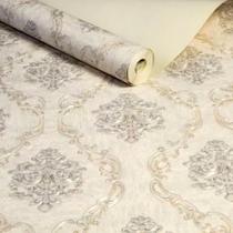 Papel de Parede Clássico Arabesco Medalhão Magnific Cinza/Bege Rolo 10mx53cm