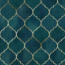 Papel De parede clássico Marraskesh Para Quartos E Sala Em Tons De Azul turquesa E Gold