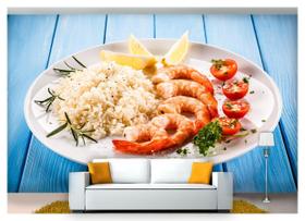 Papel De Parede Comida Arroz Camarão 3D Al219