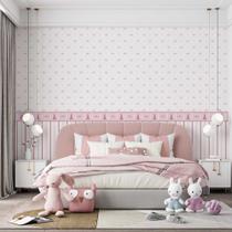 Papel de Parede Coroas Rosa Com Barrado Listras Rosa