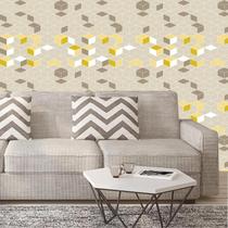 Papel De Parede Cubos Amarelos Cinza Marrom Autocolante Sala