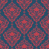 Papel De Parede Damask Azul E Vermelho Vintage - 3,0x0,5m