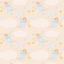 Papel de Parede Decorativo Baby Anjinhas em Céu Bege Estrelado 1,5m