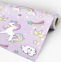 Papel de Parede Decorativo Baby Unicórnio Roxo Cute Para Meninas 1,50m