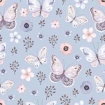 Papel de Parede Decorativo Floral e Borboletas Roxo 3,0m