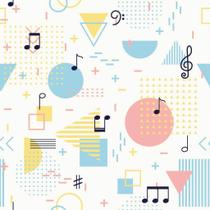 Papel de Parede Decorativo Musical com Formas e Notas 1,5m