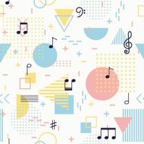 Papel de Parede Decorativo Musical com Formas e Notas 3,3m