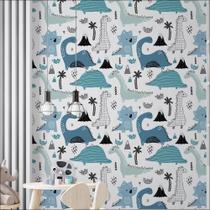 Papel de Parede Dinossauros Fofos Azuis