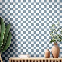 Papel de parede Drydiet Retro Checkered Impermeável 40 cm x 3 m Azul celeste
