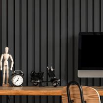 Papel De Parede Efeito 3D Painel Madeira Ripada Black 2,50m Sala Quarto Balcão - Lopes Decor