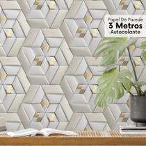 Papel de Parede Efeito Gesso 3D Auto colante Gold Cinza Geometrico Sala Quarto 3m Papel de Parede Efeito Gesso 3D Auto colante Gold Cinza Geometrico Sala Quarto 3m