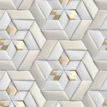 Papel De Parede Efeito Gesso 3D Gold Cinza Geometrico 6M