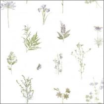 Papel De Parede Evergreen 7342 Vinílico Flor Verde Branco Lilas