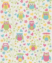 Papel de Parede Finottato Non Woven Coleção Tic Tac ii Coruja Branco, Verde, Azul, Rosa, Verde