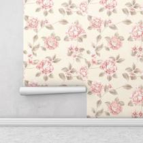 Papel De Parede Flor Bege Cinza Rosa Com Laminação