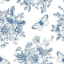 Papel de Parede Floral Azul Borboletas 3,00m Papel de Parede Floral Azul Borboletas 3,00m