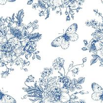 Papel de Parede Floral Azul Borboletas 3,00m