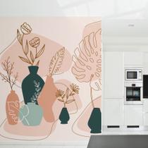 Papel de Parede Floral Boho Folhagem Terroso com Vasos 6m²