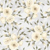 Papel de Parede Floral Cinza Detalhe Off White e Verde