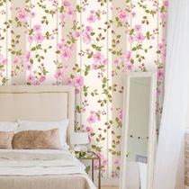 Papel de Parede Floral com Fundo Listrado Papel de Parede Floral com Fundo Listrado