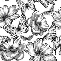Papel De Parede Floral E Borboletas Em Bege - 3,0x0,5m Papel De Parede Floral E Borboletas Em Bege - 3,0x0,5m