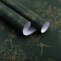 Papel de parede floral Froluya verde-escuro com dourado 45 x 300 cm autoadesivo