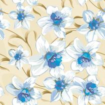 Papel de Parede Floral Lírios Azul Fundo Bege