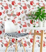 Papel De Parede floral Tons De Vermelho marrom Bege E Cinza