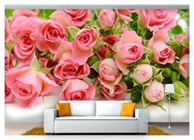 Papel De Parede Flores Rosas Romântico 3D Nfl214 - Você Decora