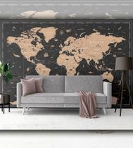 Papel de Parede Foto Mural Mapa Mundi Vintage Black Autocolante 150x250cm