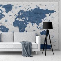 Papel de Parede Foto Mural Mapa Mundi Vintage Blue Autocolante 100x100cm