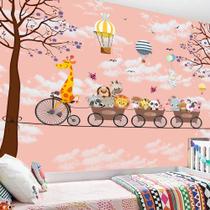 Papel de Parede Foto Mural Safari Divertido Animaizinhos em Tons Claros Autocolante 250x350cm