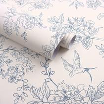 Papel de Parede Froluya Creme Branco e Azul Floral 1,7x3m