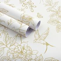 Papel de Parede Froluya Floral Creme e Dourado Autoadesivo 45 x 300 cm